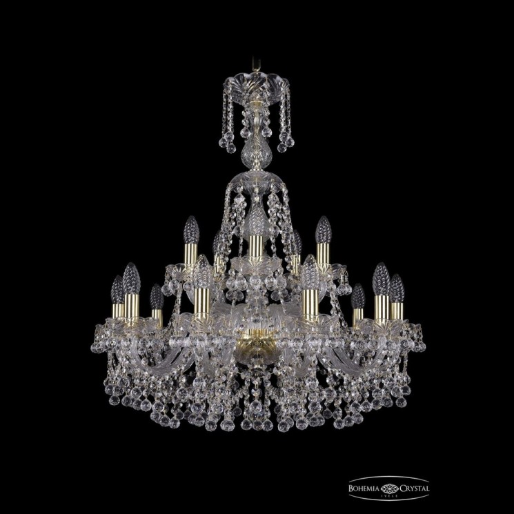 Люстра хрустальная 1409/10+5/240/XL-77 G Bohemia Ivele Crystal (Стеклянный рожок)