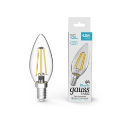 Светодиодная филаментная лампа Gauss Свеча 4,5W 420Lm 4100K E14 1031215