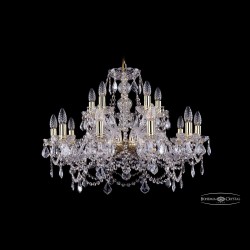 Люстра хрустальная 1411/10+5/240 G Leafs Bohemia Ivele Crystal (Стеклянный рожок)