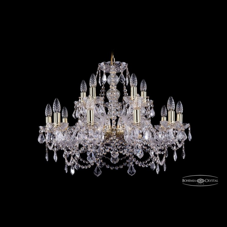 Люстра хрустальная 1411/10+5/240 G Leafs Bohemia Ivele Crystal (Стеклянный рожок)