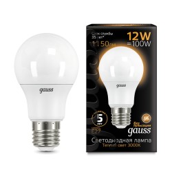 Светодиодная лампа Gauss A60 12W 1150Lm 3000K E27 102502112102502112_GAUSS