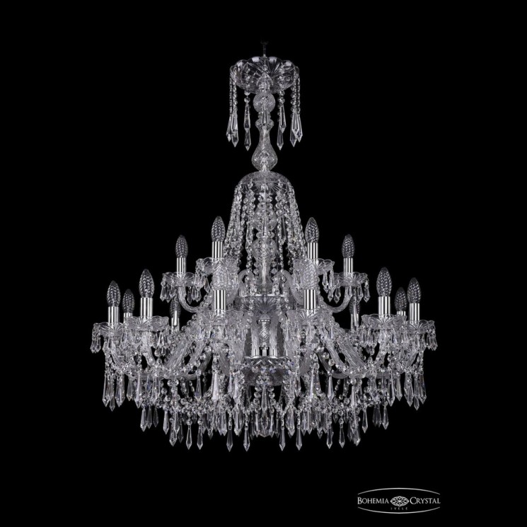 Люстра хрустальная 1403/12+6/300/XL-100/2d Ni Bohemia Ivele Crystal (Стеклянный рожок)