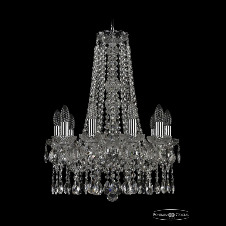 Люстра хрустальная 1413/10/165/h-62 Ni Bohemia Ivele Crystal (Стеклянный рожок)