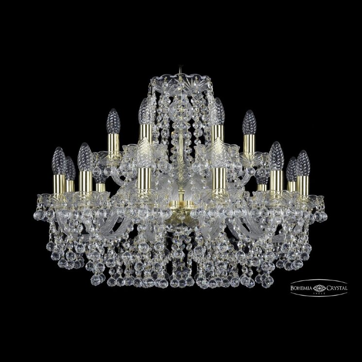 Люстра хрустальная 1409/12+6/240 G Bohemia Ivele Crystal (Стеклянный рожок)