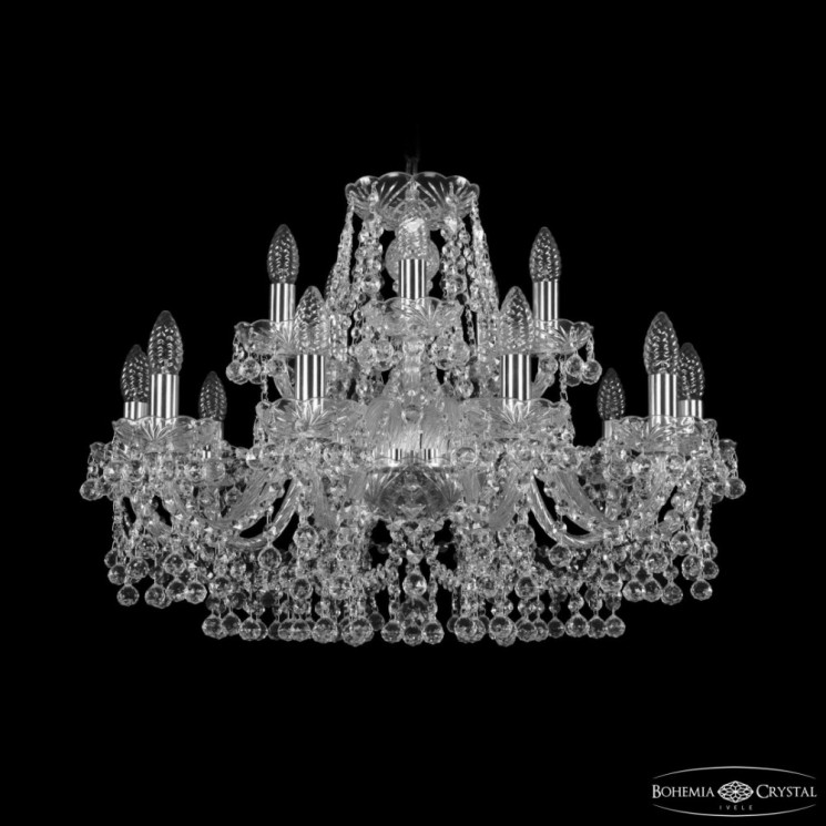 Люстра хрустальная 1409/10+5/240 Ni  Bohemia Ivele Crystal (Стеклянный рожок)