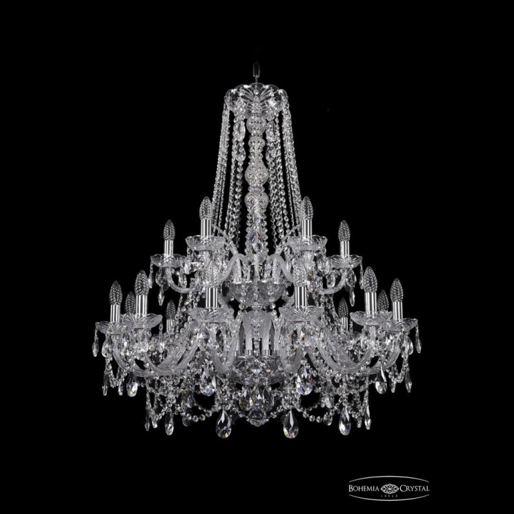 Люстра хрустальная 1411/12+6/300/h-93/2d Ni Bohemia Ivele Crystal (Стеклянный рожок)