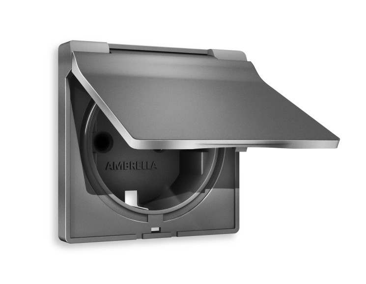 Ambrella Light Лицевая панель для электрической розетки с заземлением со шторками и крышкой IP44 QUANT Ambrella Volt ALFA AP6580