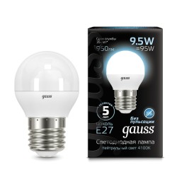 Светодиодная лампа Gauss Шар 9,5W 950Lm 4100K E27 105102210105102210_GAUSS