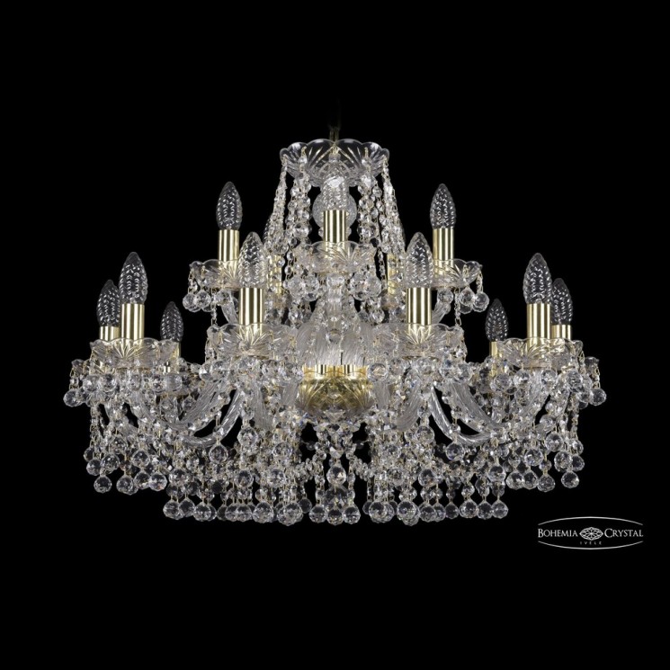 Люстра хрустальная 1409/10+5/240 G Bohemia Ivele Crystal (Стеклянный рожок)