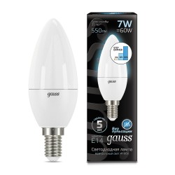 103101207-S Лампа Gauss LED Candle E14 7W 4100К step dimmable 1/10/100, шт