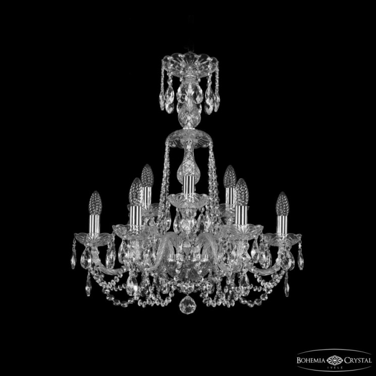 Люстра хрустальная 1402/6+3/195/XL-64 Ni Bohemia Ivele Crystal (Стеклянный рожок)