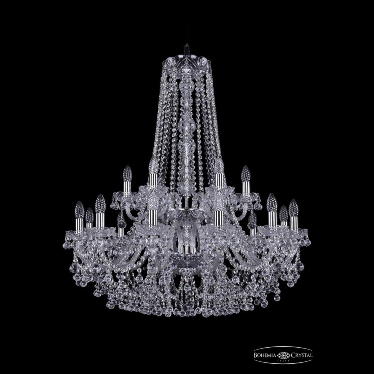 Люстра хрустальная 1409/12+6/300/h-94/2d Ni Bohemia Ivele Crystal (Стеклянный рожок)