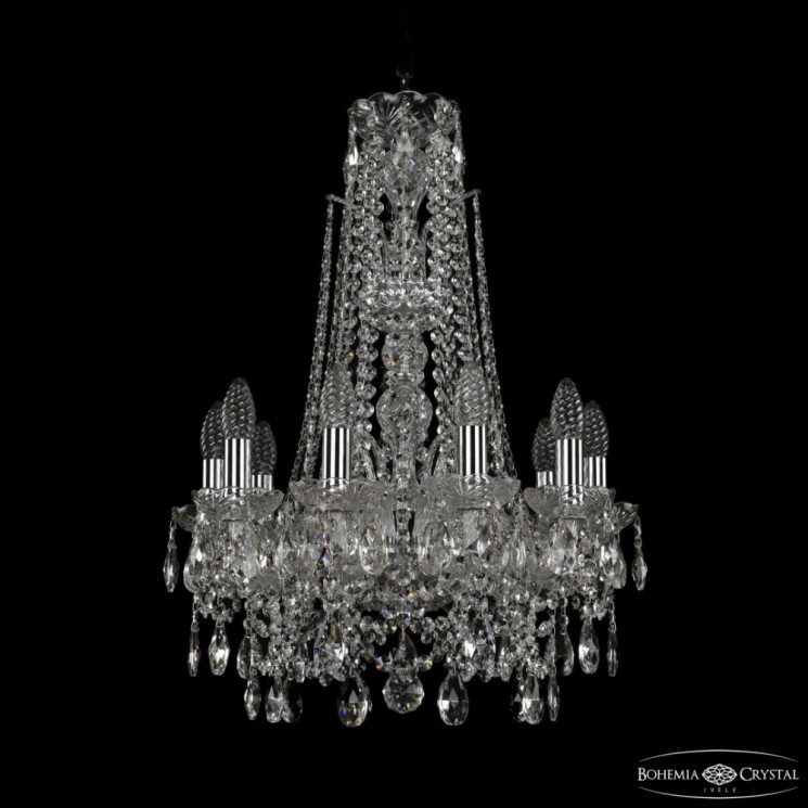 Люстра хрустальная 1411/10/141/XL-66 Ni Bohemia Ivele Crystal (Стеклянный рожок)