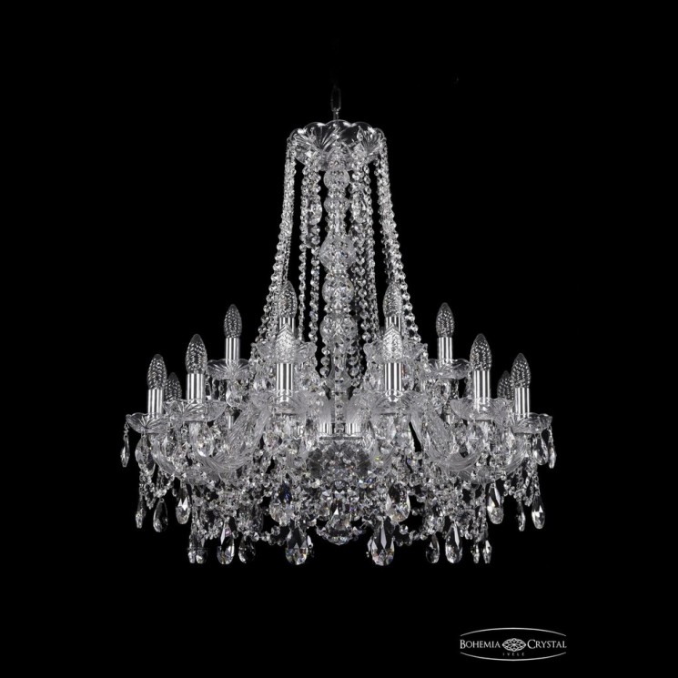 Люстра хрустальная 1411/12+6/240/h-80 Ni Bohemia Ivele Crystal (Стеклянный рожок)