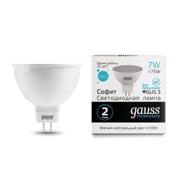 13527 Лампа Gauss LED Elementary MR16 GU5.3 7W 550lm 4100K 1/10/100
