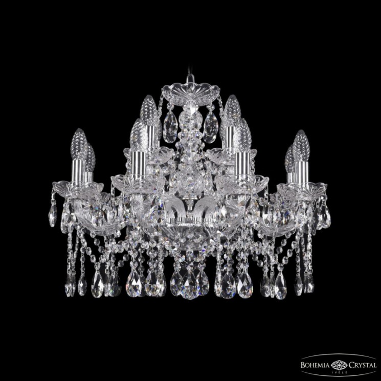 Люстра хрустальная 1413/8+4/200 Ni Bohemia Ivele Crystal (Стеклянный рожок)
