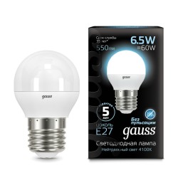 Светодиодная лампа Gauss Шар 6,5W 550Lm 4100K E27 105102207105102207_GAUSS
