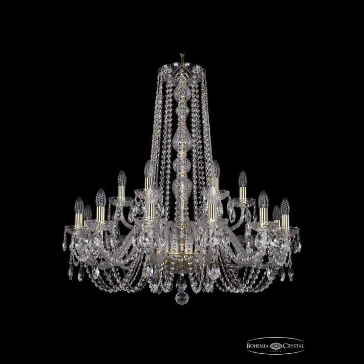 Люстра хрустальная 1402/12+6/300/h-90 G Bohemia Ivele Crystal (Стеклянный рожок)