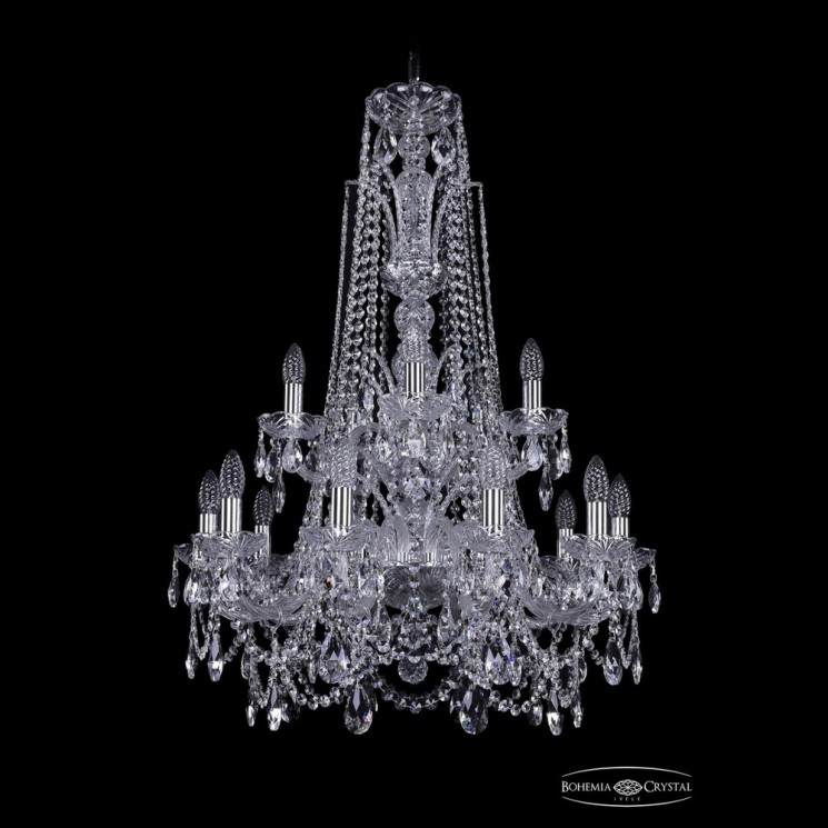 Люстра хрустальная 1411/10+5/240/XL-94/2d Ni Bohemia Ivele Crystal (Стеклянный рожок)