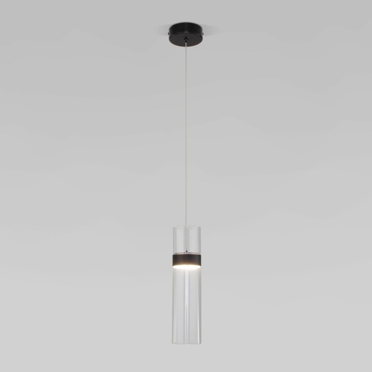 Подвесной светодиодный светильник в стиле лофт                      Eurosvet  50244/1 LED черный/прозрачный