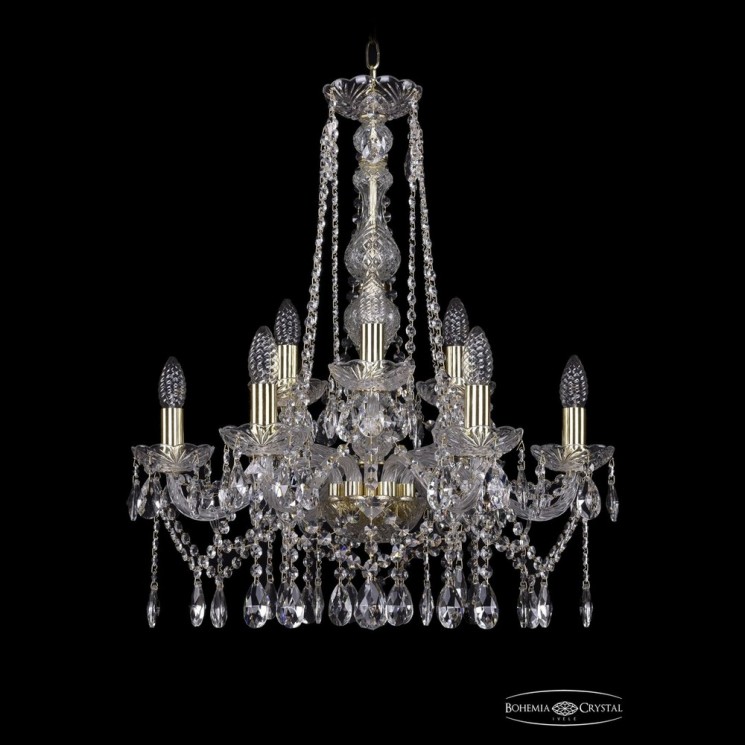 Люстра хрустальная 1413/6+3/200/h-66 G Bohemia Ivele Crystal (Стеклянный рожок)