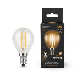 Светодиодная филаментная лампа Gauss Шар 5W 420Lm 2700K E14 105801105105801105_GAUSS