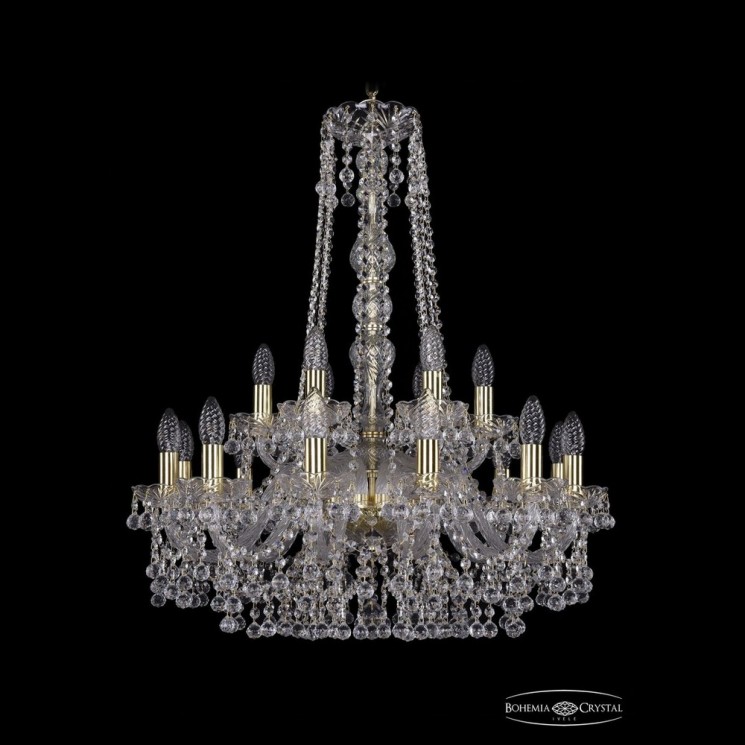 Люстра хрустальная 1409/12+6/240/h-77 G Bohemia Ivele Crystal (Стеклянный рожок)