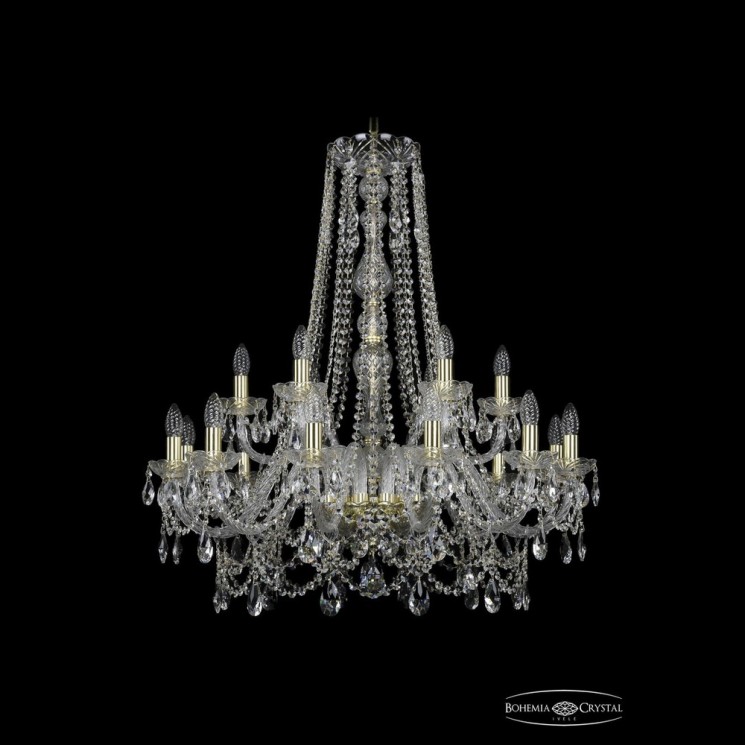Люстра хрустальная 1411/12+6/300/h-94 G Bohemia Ivele Crystal (Стеклянный рожок)