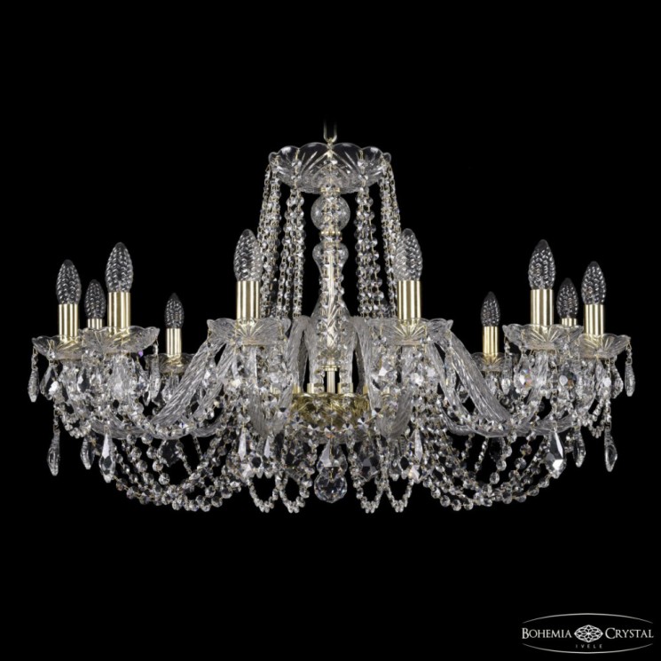 Люстра хрустальная 1402/12/300 G Leafs Bohemia Ivele Crystal (Стеклянный рожок)