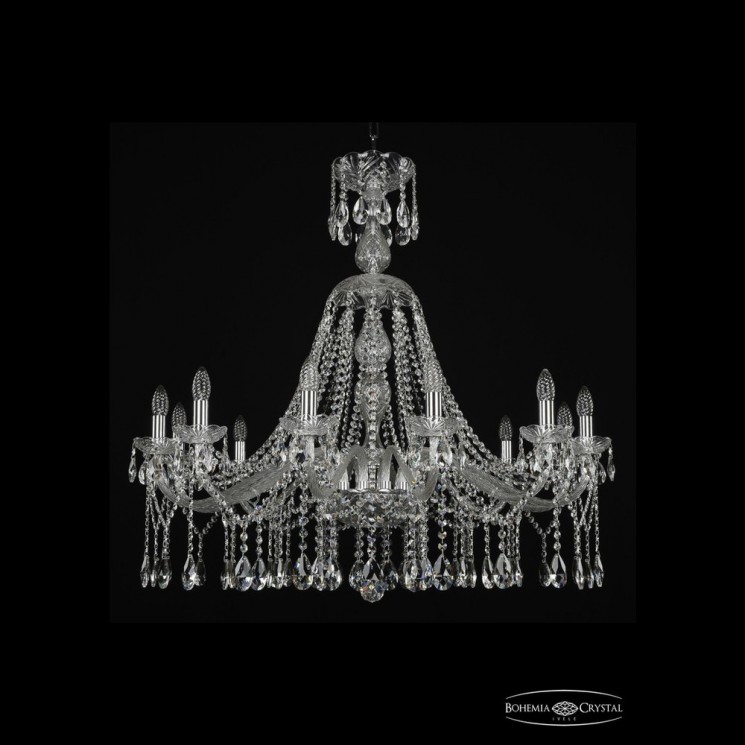 Люстра хрустальная 1413/12/360/XL-100 Ni Bohemia Ivele Crystal (Стеклянный рожок)