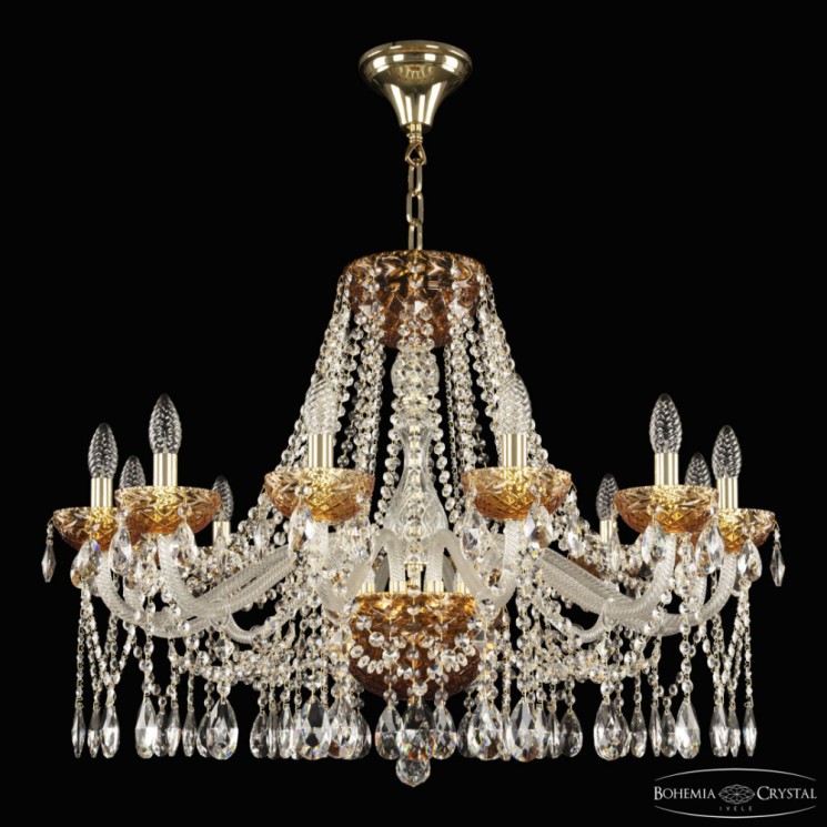Люстра с цветным хрусталём 5413/12/300 G Amber/M-1F Bohemia Ivele Crystal (5413)