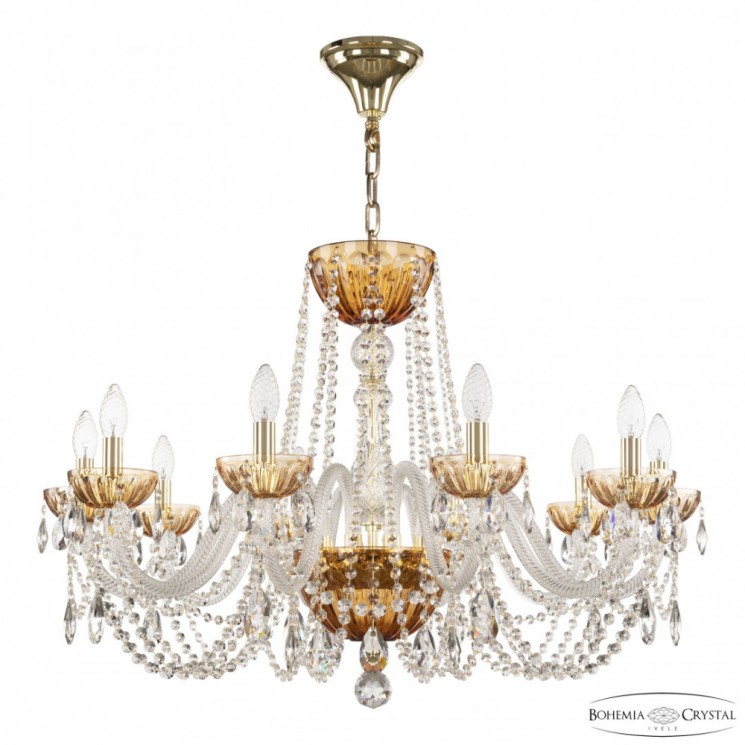Люстра с цветным хрусталём 5402/10/300 G Amber/M-1H Bohemia Ivele Crystal (5402)