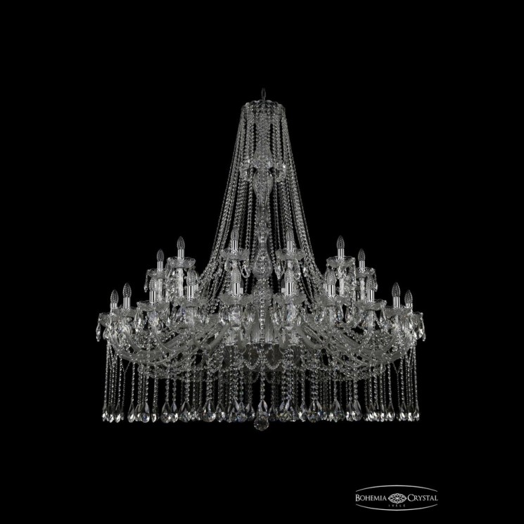Люстра хрустальная 1413/24+12/530/h-160 Ni Bohemia Ivele Crystal (Стеклянный рожок)