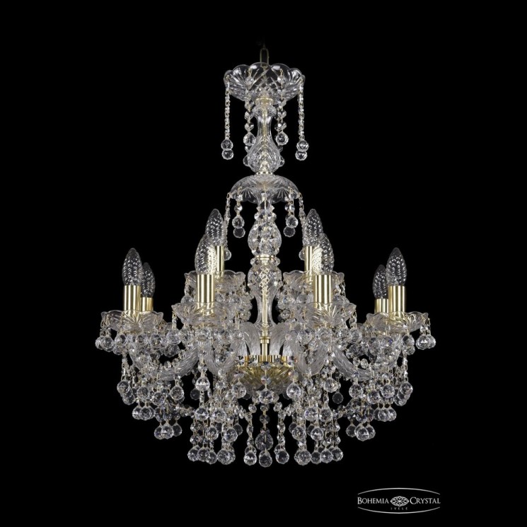 Люстра хрустальная 1409/8+4/195/XL-68 G Bohemia Ivele Crystal (Стеклянный рожок)