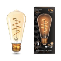 Светодиодная филаментная лампа Gauss ST64 6W 360Lm 2400K E27 157802006157802006_GAUSS
