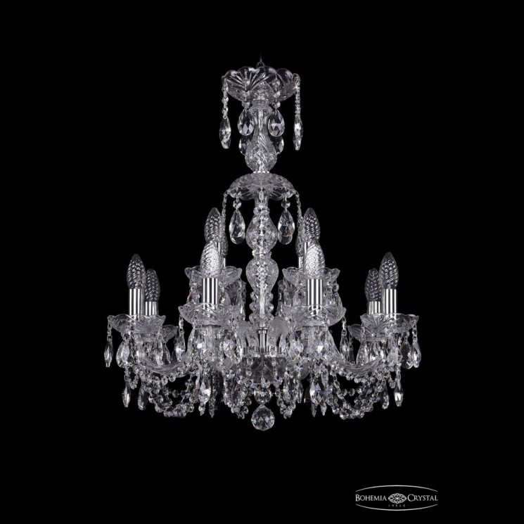 Люстра хрустальная 1402/8+4/195/XL-64 Ni Bohemia Ivele Crystal (Стеклянный рожок)