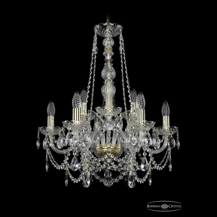 Люстра хрустальная 1411/6+3/195/h-66 G Bohemia Ivele Crystal (Стеклянный рожок)