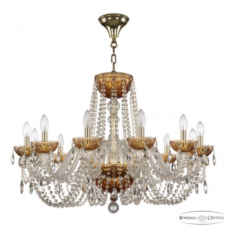 Люстра с цветным хрусталём 5402/12/300 G Amber/M-1G Bohemia Ivele Crystal (5402)