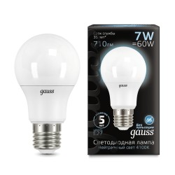 Светодиодная лампа Gauss A60 7W 710Lm 4100K E27 102502207102502207_GAUSS