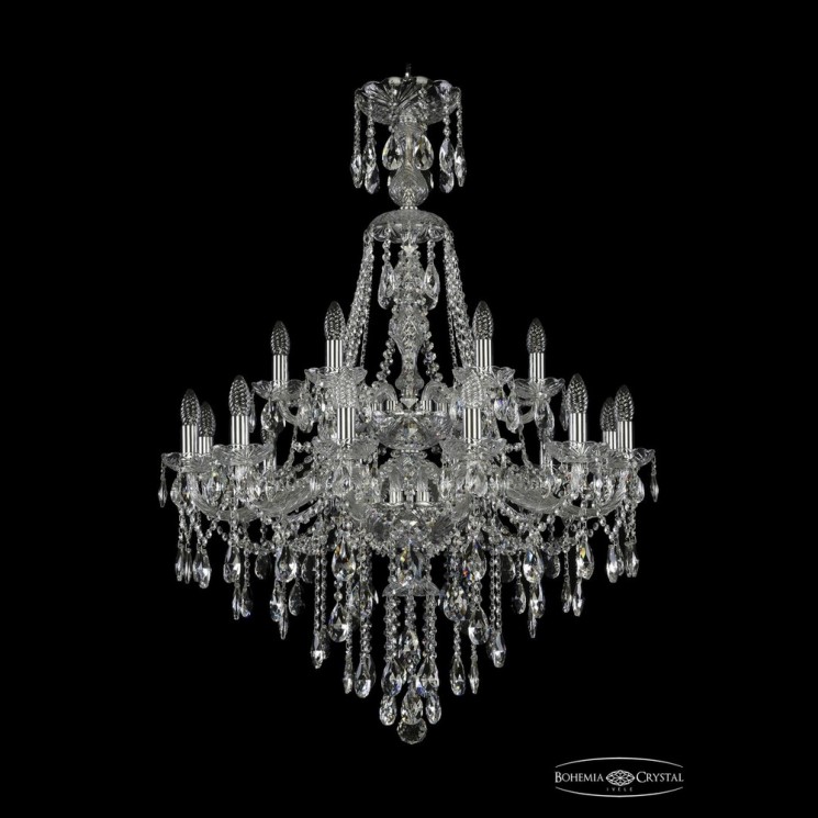 Люстра хрустальная 1415/12+6/300/XL-114/2d Ni Bohemia Ivele Crystal (Стеклянный рожок)