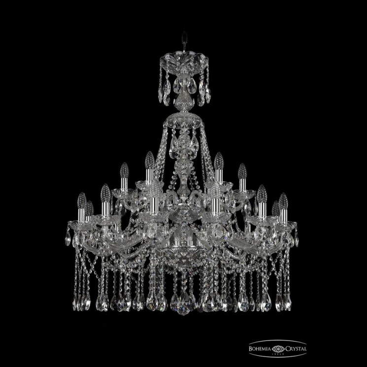 Люстра хрустальная 1413/12+6/300/XL-96/2d Ni Bohemia Ivele Crystal (Стеклянный рожок)