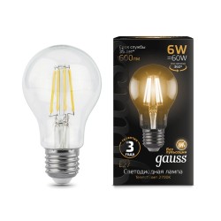 Светодиодная филаментная лампа Gauss A60 6W 600Lm 2700K E27 102802106102802106_GAUSS
