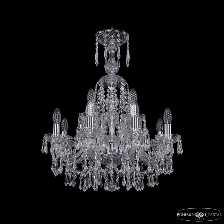 Люстра хрустальная 1403/8+4/195/XL-65 Ni Bohemia Ivele Crystal (Стеклянный рожок)