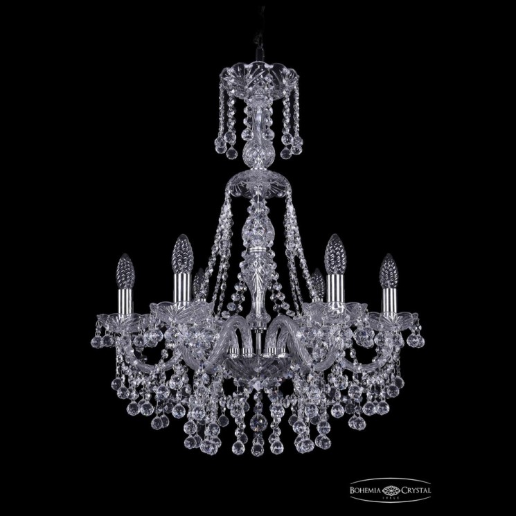 Люстра хрустальная 1409/6/195/XL-68 Ni Bohemia Ivele Crystal (Стеклянный рожок)