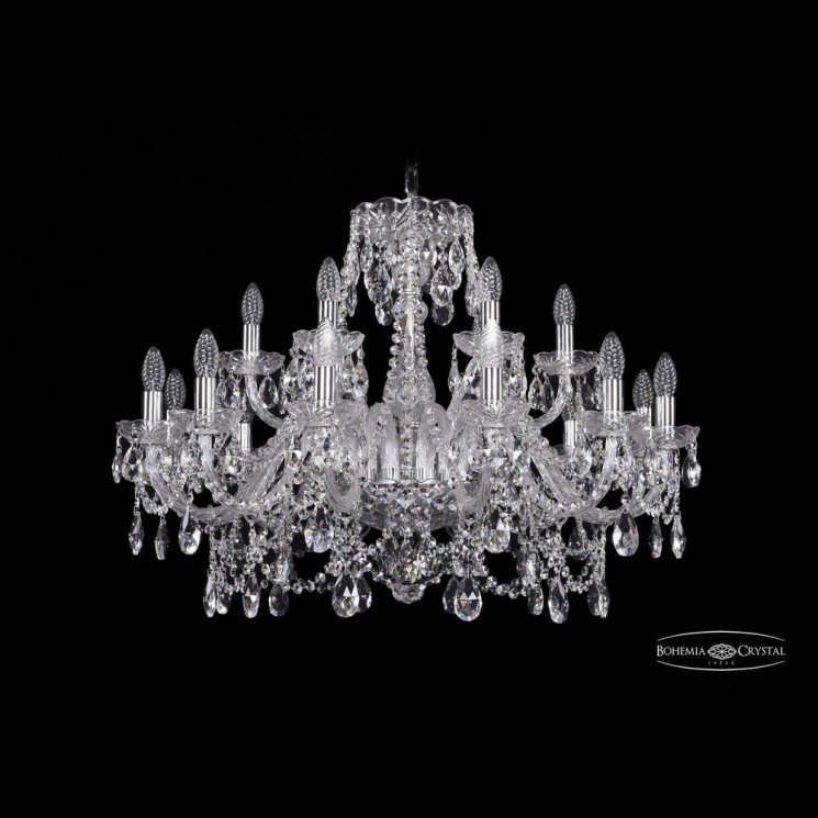 Люстра хрустальная 1411/12+6/300 Ni Bohemia Ivele Crystal (Стеклянный рожок)