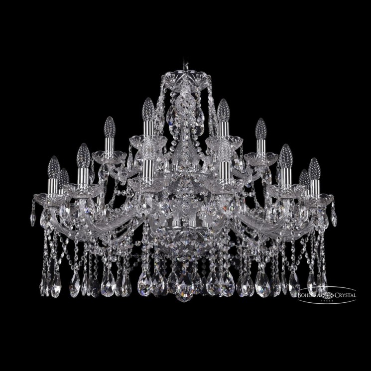 Люстра хрустальная 1413/12+6/300/2d Ni Bohemia Ivele Crystal (Стеклянный рожок)