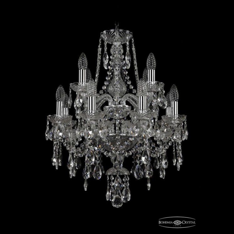 Люстра хрустальная 1415/8+4/165/2d Ni Bohemia Ivele Crystal (Стеклянный рожок)