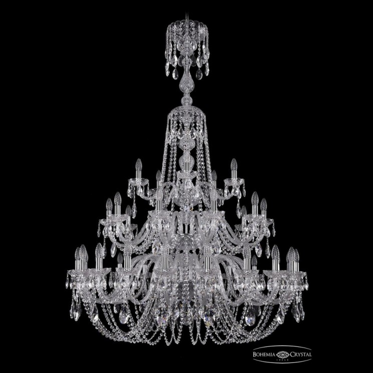 Люстра хрустальная 1402/20+10+5/400/XL-158/3d Ni Bohemia Ivele Crystal (Стеклянный рожок)