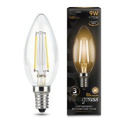 103801109 Лампа Gauss LED Filament Candle E14 9W 2700К 1/10/50, шт