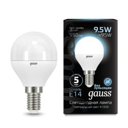 Светодиодная лампа Gauss Шар 9,5W 950Lm 4100K E14 105101210105101210_GAUSS